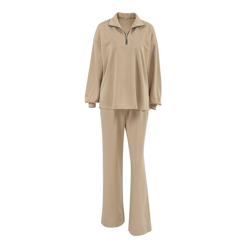 Khaki small stand-up collar loose street sweater set 1116 European and American autumn and winter fashion new women's clothing two-piece set