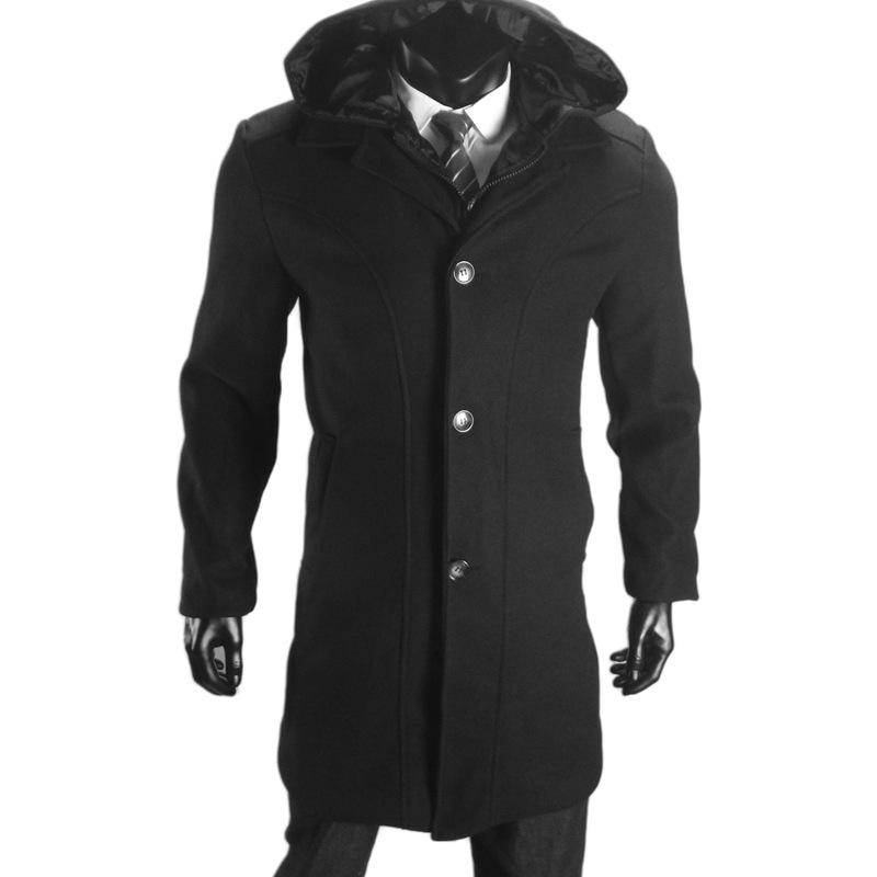 European Men's 2024 Wool Coat - Faux Two-Piece Jacket & Hooded Sweatshirt Combo