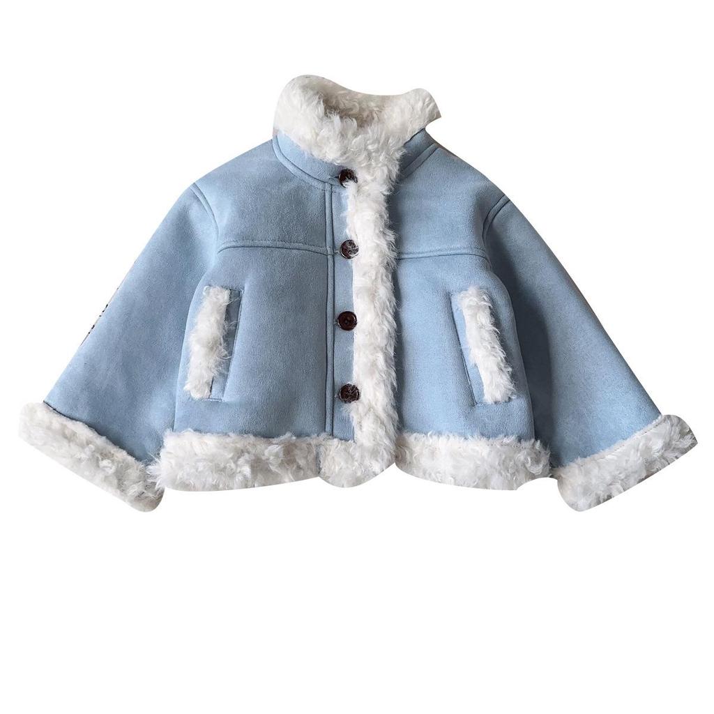 Mädchen Wintermantel im koreanischen Stil: Warmer Fleece-gefütterter Kunstpelz-Einteiler BWB022