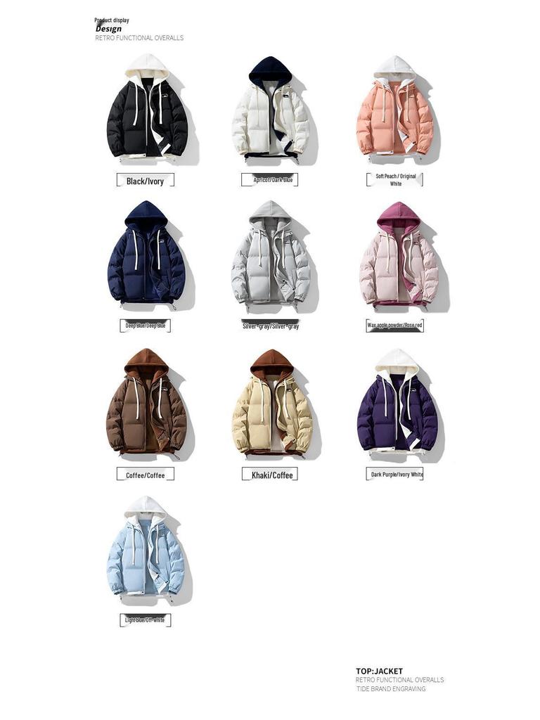 Unisex Trendy Two-Piece Style Winter Cotton Jacket - Loose Fit, Warm, Hooded, Ideal for Couples.