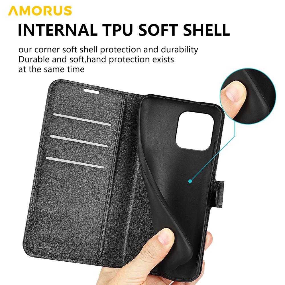 For iPhone 15 Plus Wallet Case Litchi Texture Shockproof Leather Flip Stand Phone Cover