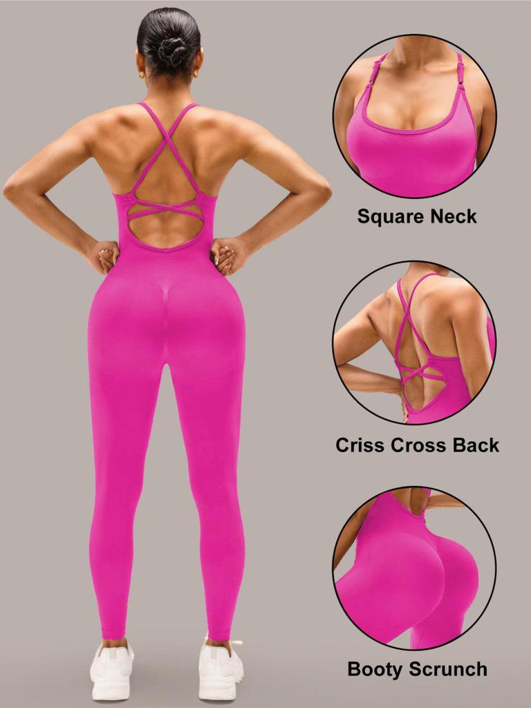 Women's Seamless Cross-Back Jumpsuit with Adjustable Straps for Fitness and Dance