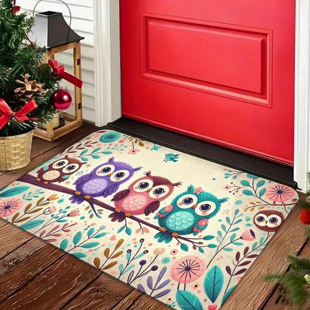 1PC Handdraw Owls Printed Decor Kitchen Rugs Non-Slip Home Door Mats Bathroom Rugs Bath Mat Carpet for Home Sink Laundry Decor