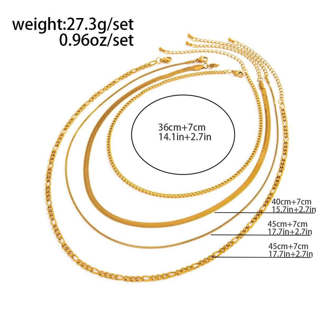 Ingemark 4Pcs/Set Vintage Gold Color Stainless Steel Cuban Link Snake Chain Necklaces Women Waterproof Adjustable Choker Jewelry