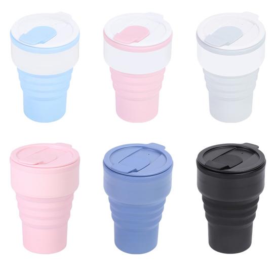 Collapsible Silicone Travel Cup 12oz Portable Foldable Coffee Mug for Camping Hiking Commuting Leakproof Eco-Friendly Water Bottle with Wide Mouth