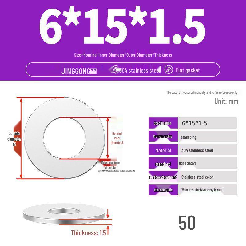 Zesílená plochá podložka/distanční kroužek z nerezové oceli 304 M4 M5 M6 M8