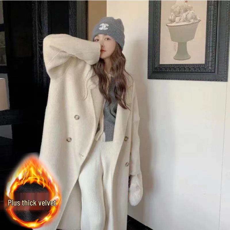 

Women s Plus Size Mid-Length Woolen Padded Coat 3XL абрикосовий