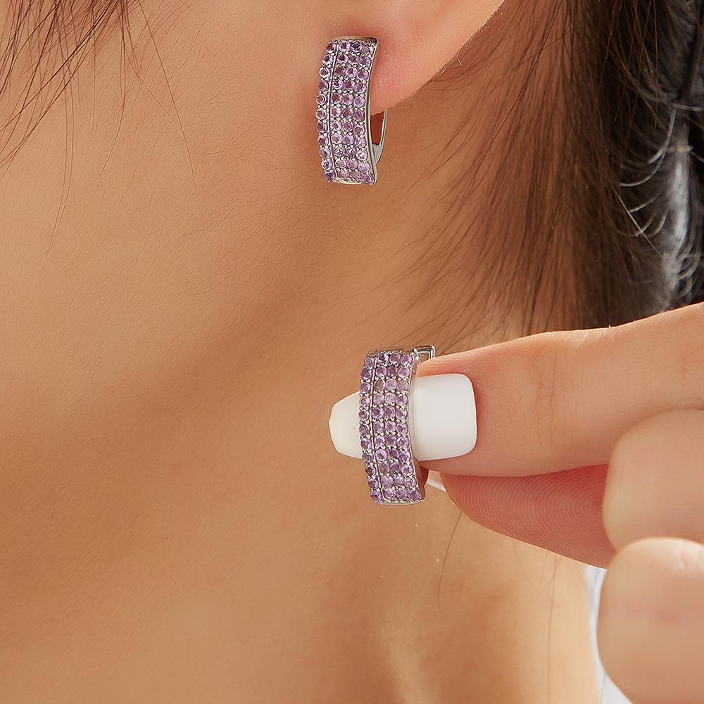 Gorgeous Silver Earrings for Women & Girls Natural Amethyst February Birthstone Light Luxury Jewelry Birthday Dating Love Gift