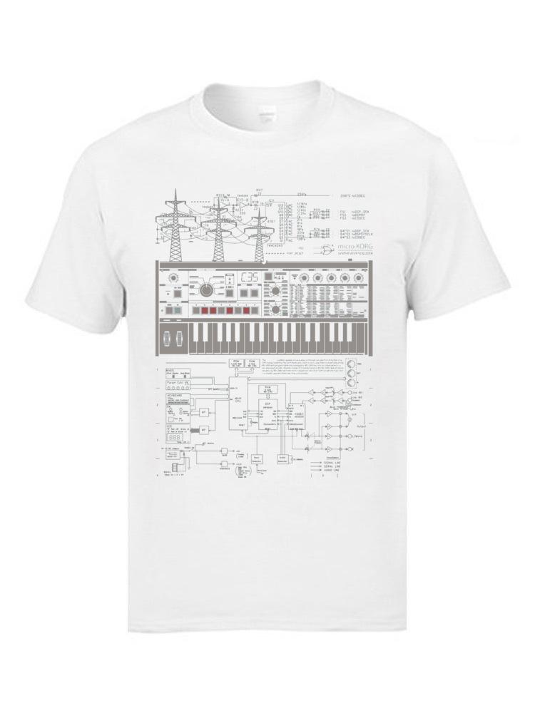 Electron Music Synthesizer Illustration T-Shirts For Men 100% Cotton Music Band Club Tops & Tees Electronic Keyboard AM T-shirts