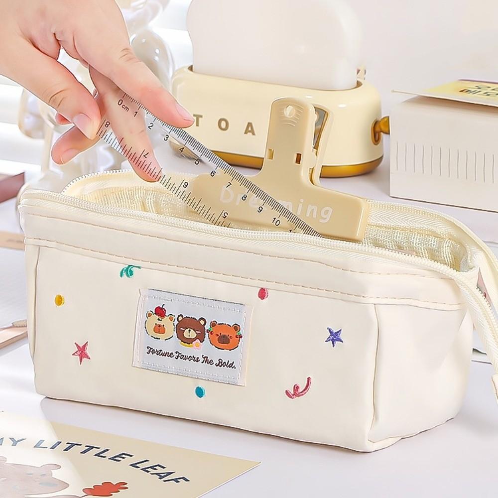 Embroidered Kawaii Pencil Bag Large Capacity Pen Pencil Case Stationery Bag  Student