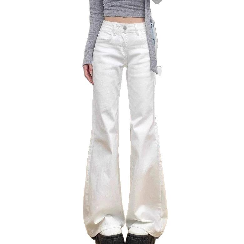 Slim White Micro Flare Jeans Female Autumn Simple High-waisted Wide-leg Skinny Leisure Straight Long Trousers Jeans for Women Long Denim Pants