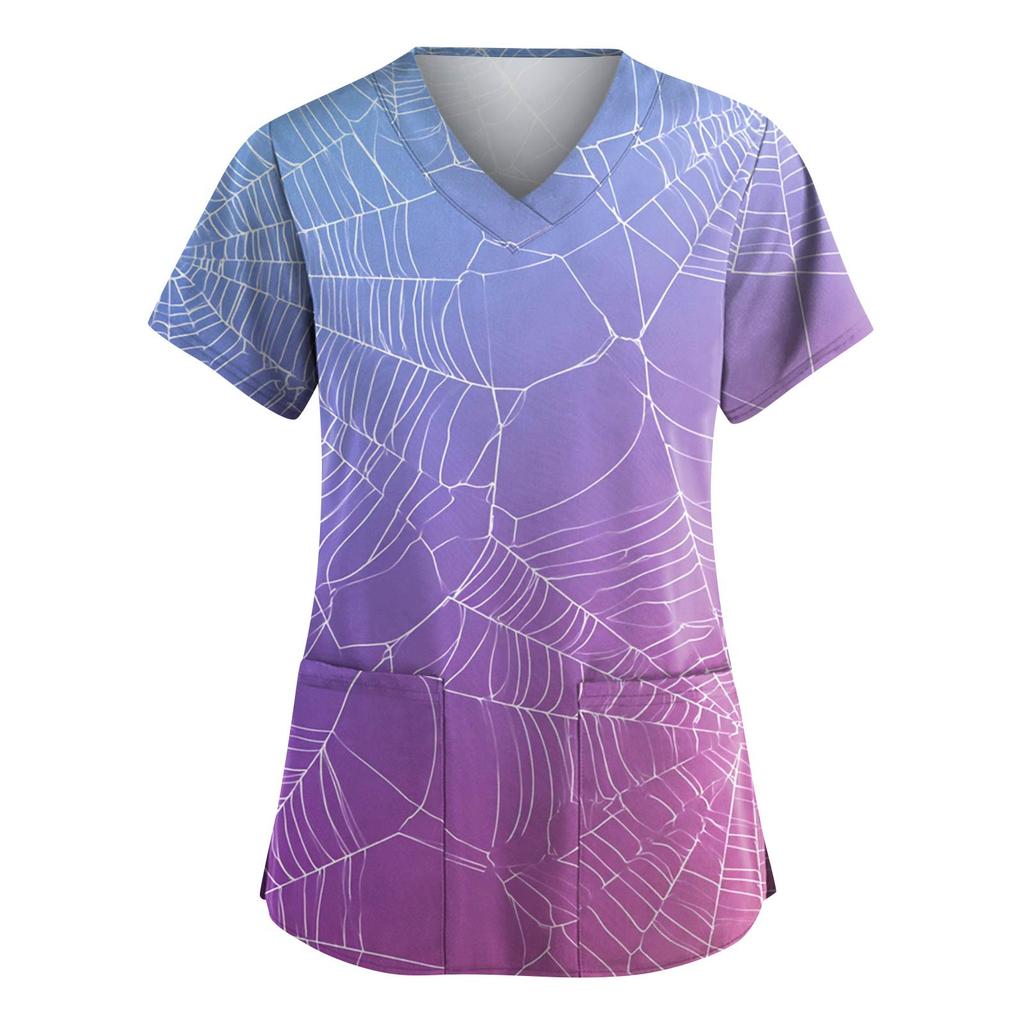 Women's Fashion V-Neck Short Sleeve Overalls With Pockets Halloween Printed Tops  Apparel