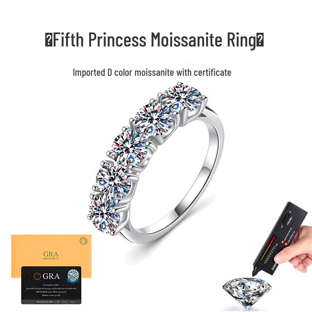 925 Sterling Silver Moissanite Princess Five-Star Stackable Women's Ring