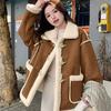 Women's 2024 Winter Warm Sheepskin Suede Fleece Coat with Buckle Details