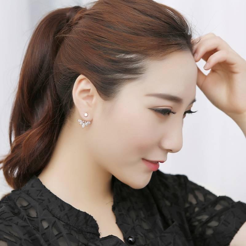 Fashion Elegant Silver Needle Zircon Daisy Tree Leaves Water Earrings Drops
