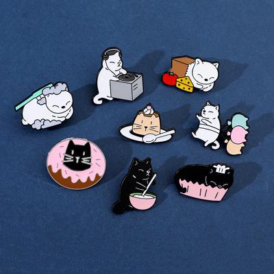 Cute Creative Cat Brooch Cute Donut Cat Tied Balloon Kitten Made Cake Cat Metal Badge