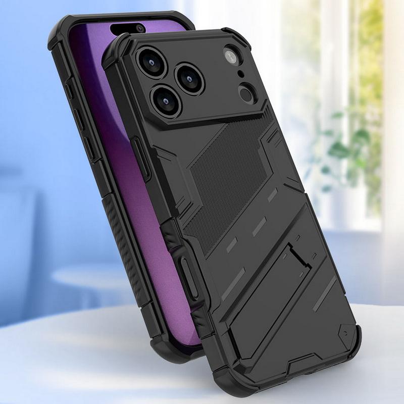 Shockproof Armor Stand Case For iPhone 17 Pro Max Coque iPhone 16 15 14 13 Pro Max Hybrid TPU+PC Hidden Phone Holder Cover