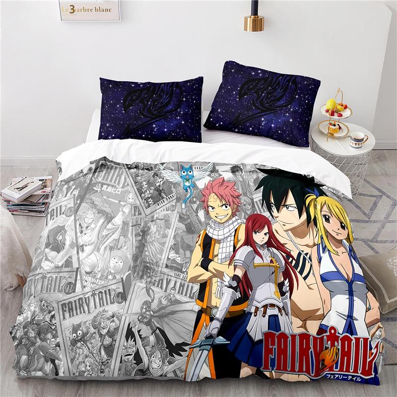 Popularne Anime Fairy Tail Zestaw Pościeli z Nadrukiem 3D Lucy Gray Fullbuster Etherious Nadrukowany Zestaw Poszwy na Kołdrę z Poszewką na Poduszkę