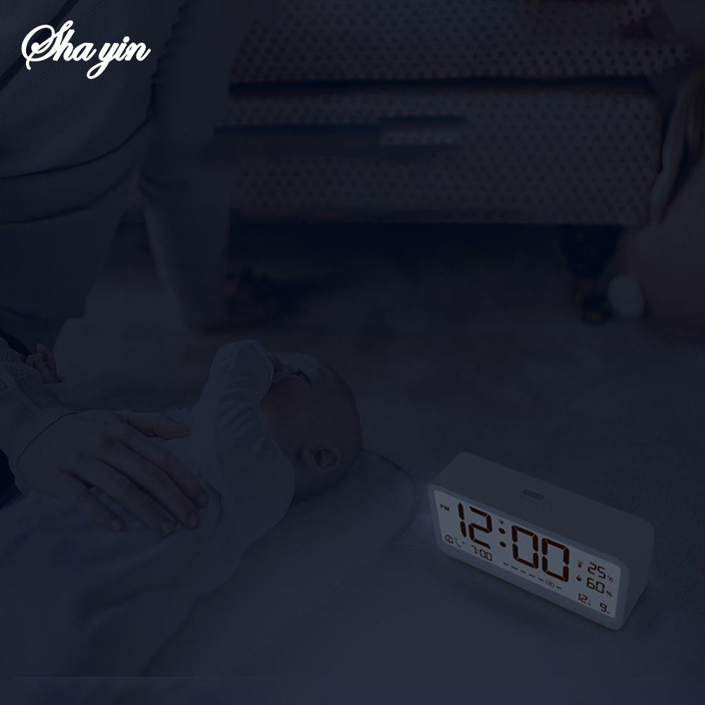 8001-EN Multifunctional Digital Clock LED Brightness Adjustable Temperature Humidity Displaying Alarm Clock with Dual Modes