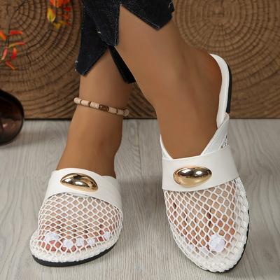Mesh Breathable Baotou Semi-slippers Women's Spring and Summer Round Head Metal Buckle Soft Bottom Flat Bottom Cool Mop