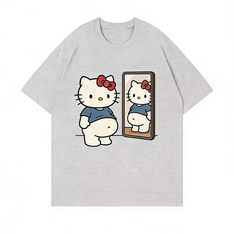 Kawaii Hello Kitty Mirror Oversized Tshirt 2026 Summer Unisexs And Unisexs Y2k Streetwear Harajuku Casual Short Sleeve Tops