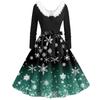 Women's Fashion V-Neck Casual Slim Christmas Printed Long Sleeve Hair Collar Dresses