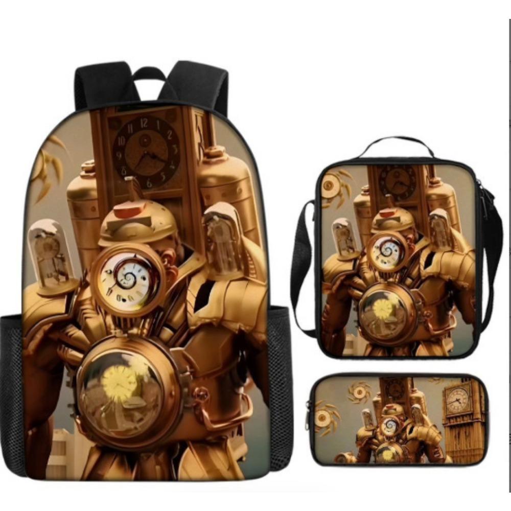 Fast Delivery Skibidi Toilet Backpack Cross-border Fashion Backpack Retro Schoolbag Cartoon Backpack Three-piece Set