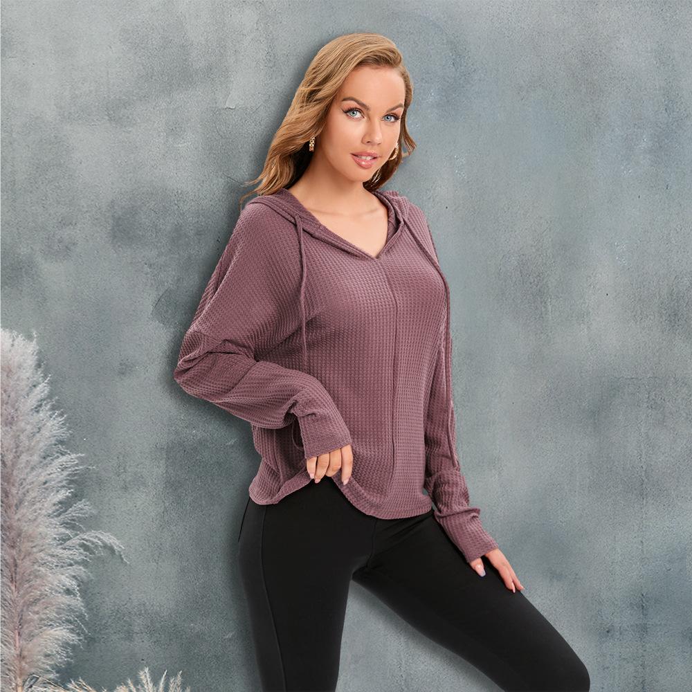 Velký dámský svetr s dlouhým rukávem a kapucí se stahovací šňůrkou 4barevný S-3XL podzimní a zimní top