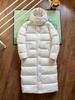 New Lulu nine-grid medium and long white duck down over the knee down jacket hooded thickened autumn and winter women's coat