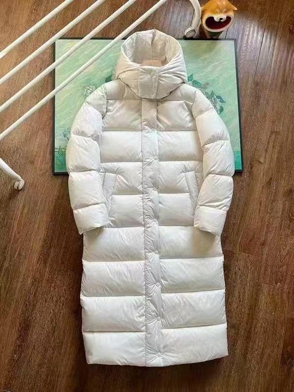 New Lulu nine-grid medium and long white duck down over the knee down jacket hooded thickened autumn and winter women's coat
