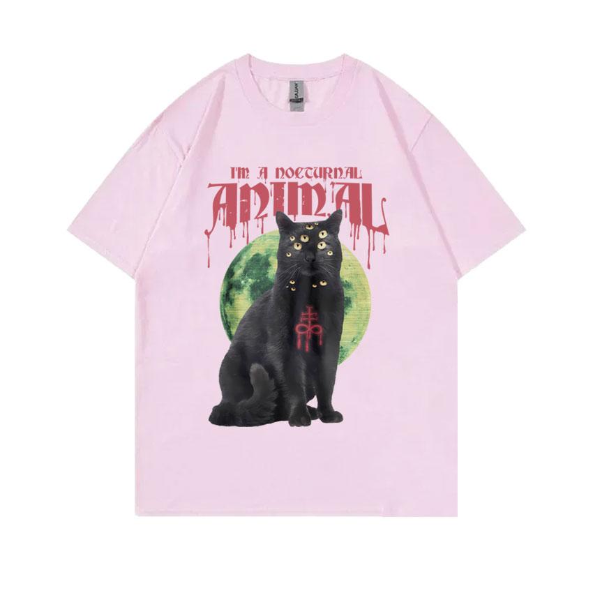 Satanic Cat Funny Meme Tshirt Vintage Demon Black Cat Graphic TShirts Unisex Women Casual Cotton Oversized Short Sleeve T Shirts