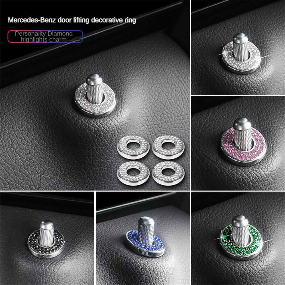 4X For Mercedes Benz E C GLC Class Lift Bolt Sparkle Pull Rod Bling Car Door Lock Pin Ring Cover Crystal