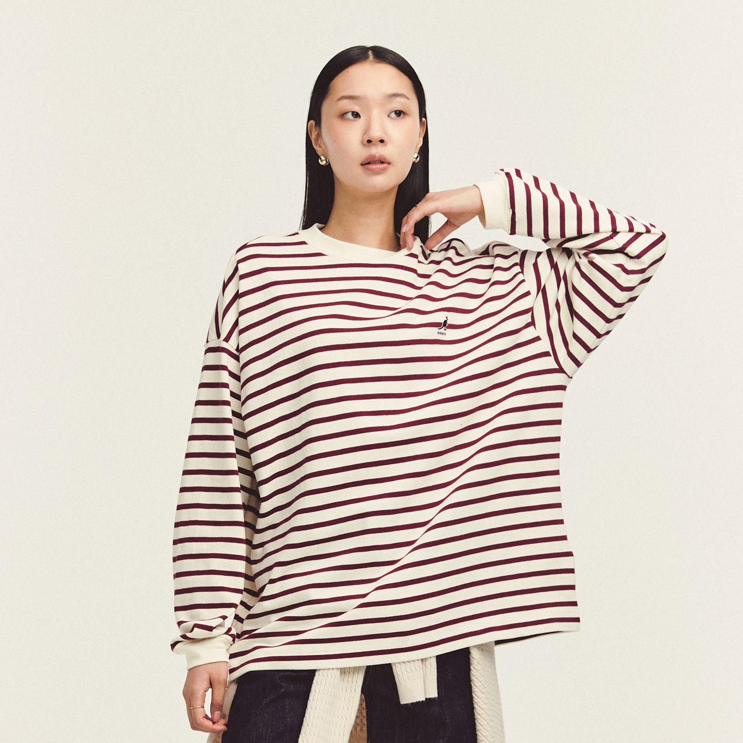 Kangol Striped Long Sleeve T-Shirt 3531 Burgundy Burgundy/L