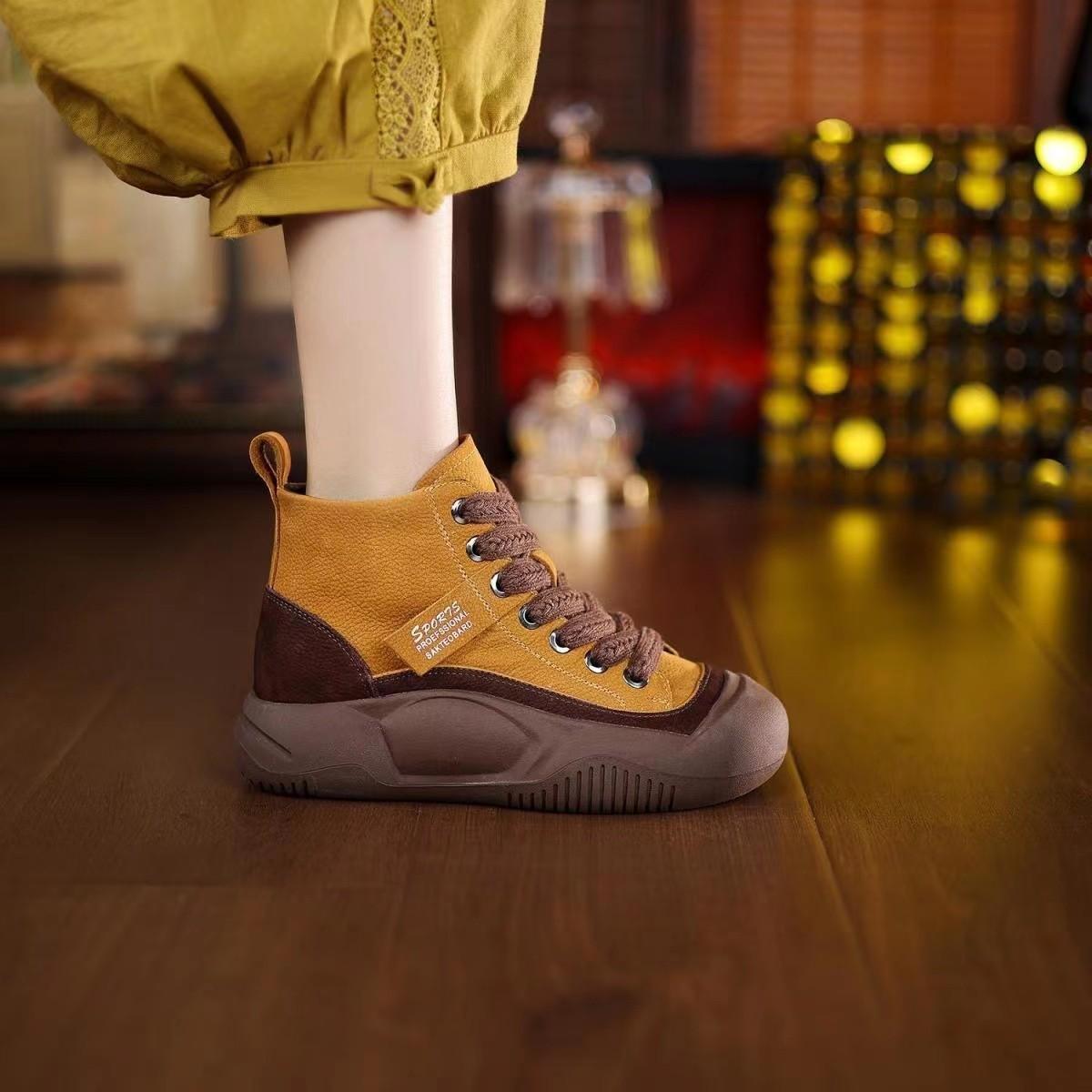 

Fried fire platform shoes children 2025 new popular autumn fried street dad shoes retro ugly cute high-top sports women s shoes 35 жёлтый