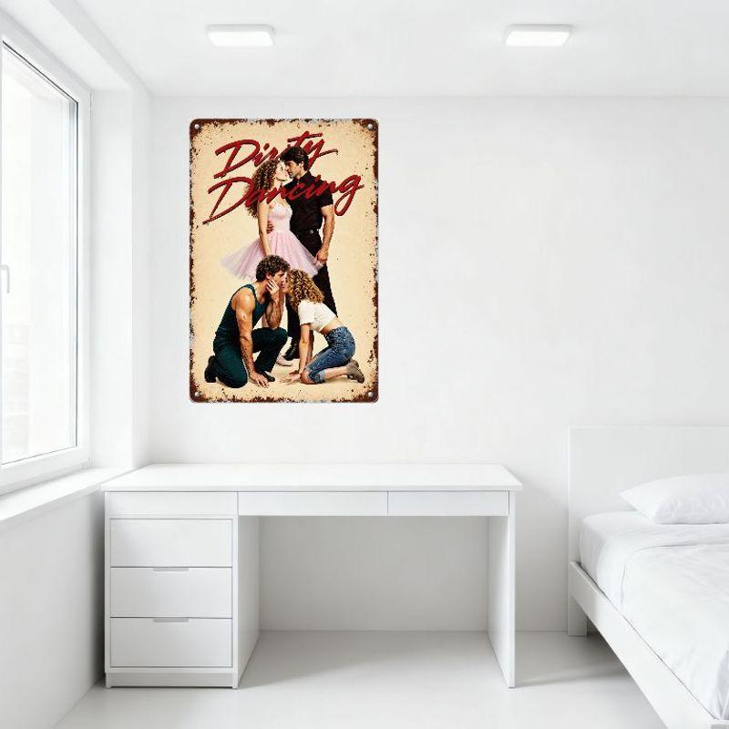 Dirty Dancing Vintage Metal Tin Sign, Weathered Rusty Border, Romantic Dance Scene Wall Decor for Movie Fans, Home Bar Cafe Man