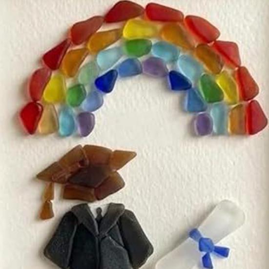 Sea Glass Graduation Art Class of 2026 Keepsake Gift Handmade Sea Glass Wall Art Frame Decor with Rainbow Gift for High School College Graduate