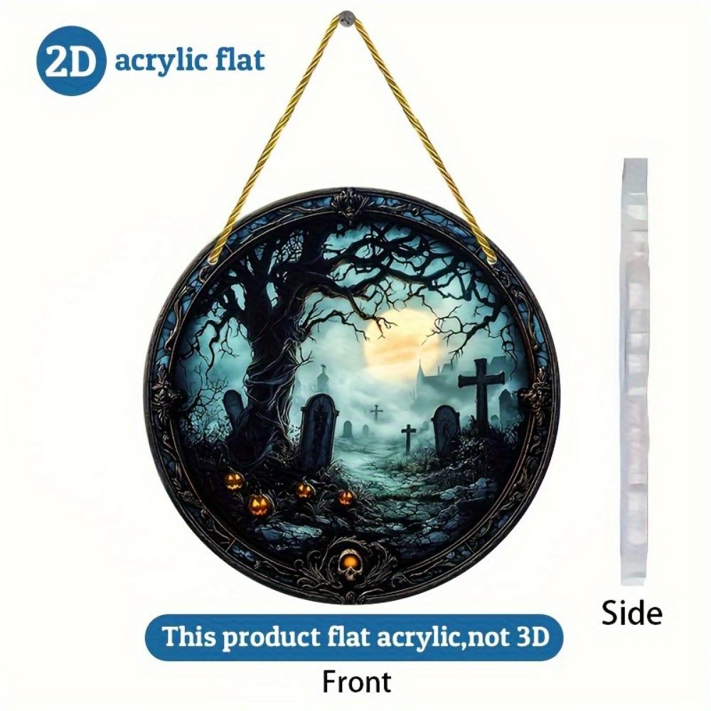 2D Flache Horror Halloween Friedhof Hängedekorationen, Totenköpfe, Kürbisse und Spukhaus-Designs, für Fenster, Wände, Klassenzimmer, Gartendekorationen