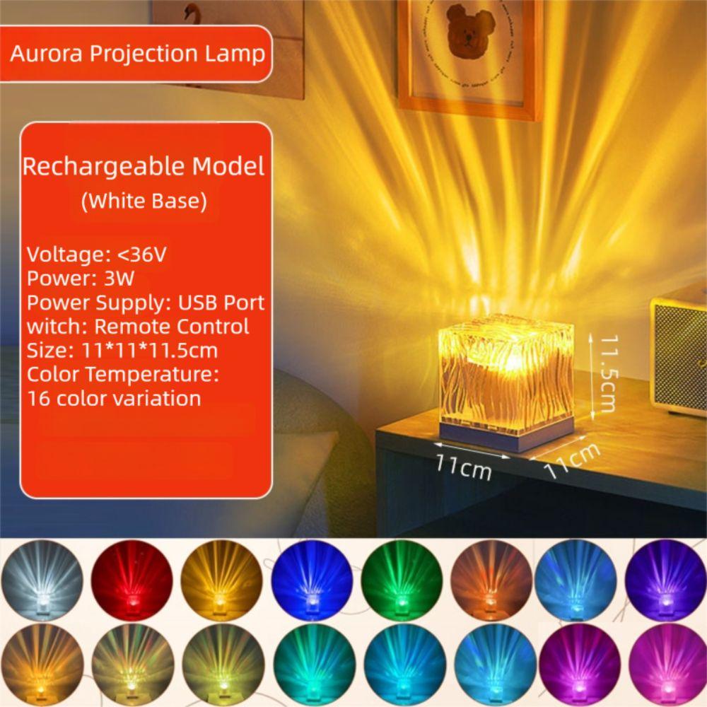 16 Colors Northern Lights Projector Rechargeable Water Ripple Night Light USB With Remote control Water Ripple Night Light