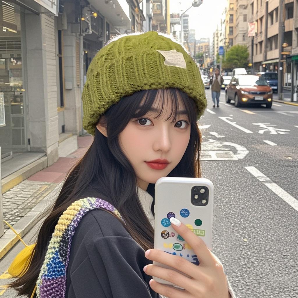 Simple Autumn and Winter Hat Big Head Circumference Knitted Wool Hat Loose Ins Face Small Twist Thickened Winter Warm Hat