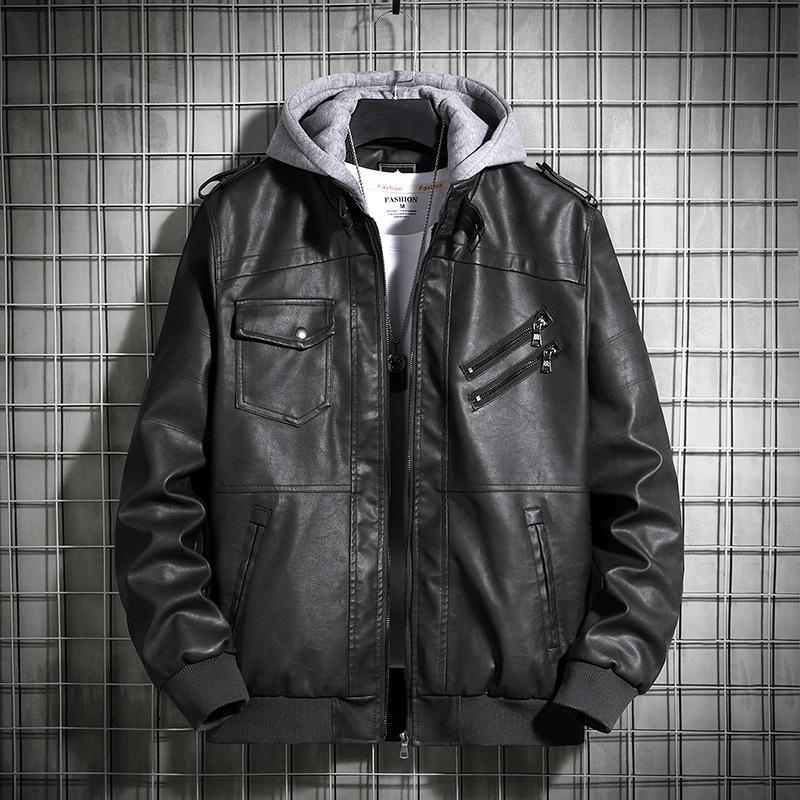 Hooded Leather Jacket for Men, Winter Leather Coat, Youth Coat, Men's Motorcycle Leather Coat