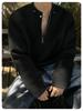 Black Half Zipper Deconstruction Design Shoulder Padded Sweater Men's Autumn and Winter American High Street Willow Nails Long-sleeved