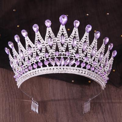Königin Lila Krone Großes Diadem Braut Tiara Kronen für Frauen Braut Hochzeitsfeier Kämme Krone Haarschmuck Zubehör