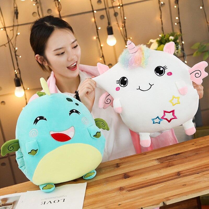 1pc 30cm Soft Animal 3 In 1 Pillow With Blanket Kawaii Plush Dinosaur Unicorn Elephant Cat Toy Stuffed Handwarmer For Children