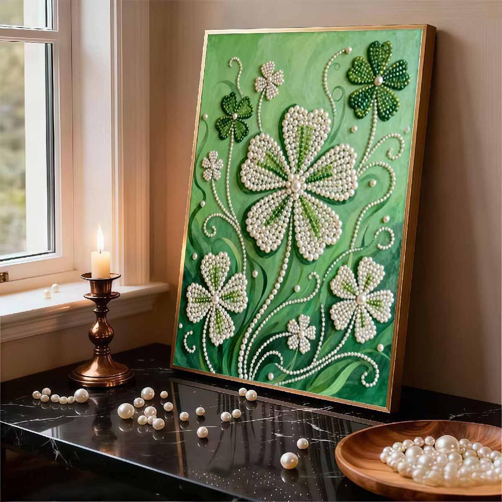 Crystal Pearl Painting 5D DIY Frame Decoration Painting Clover Home Wall Decoration Transparent Pearl Gemstone Painting Picture Art Crafts