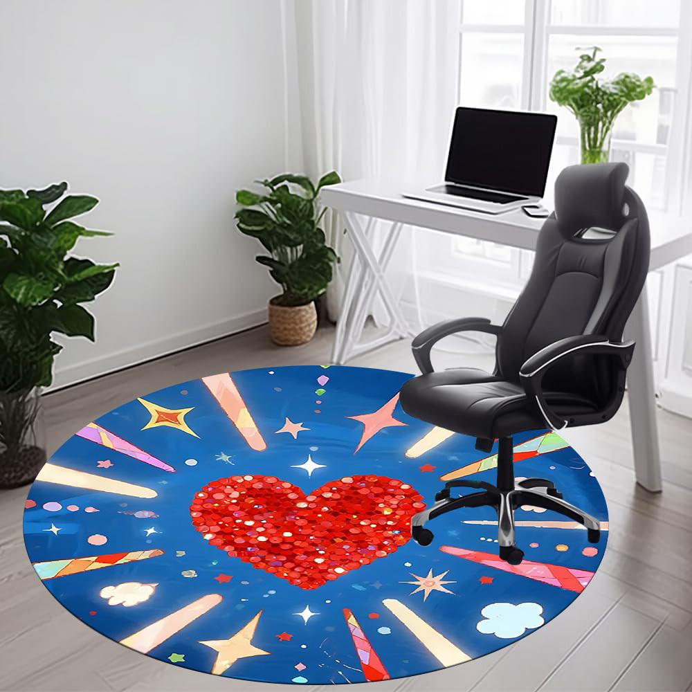 1 Stück Herz Sterne Büro Runder Teppich, Matte Geeignet Für Büro, Unter Bürostühlen Schlafzimmer Wohnzimmer Heimdekoration, Zimmer Deko