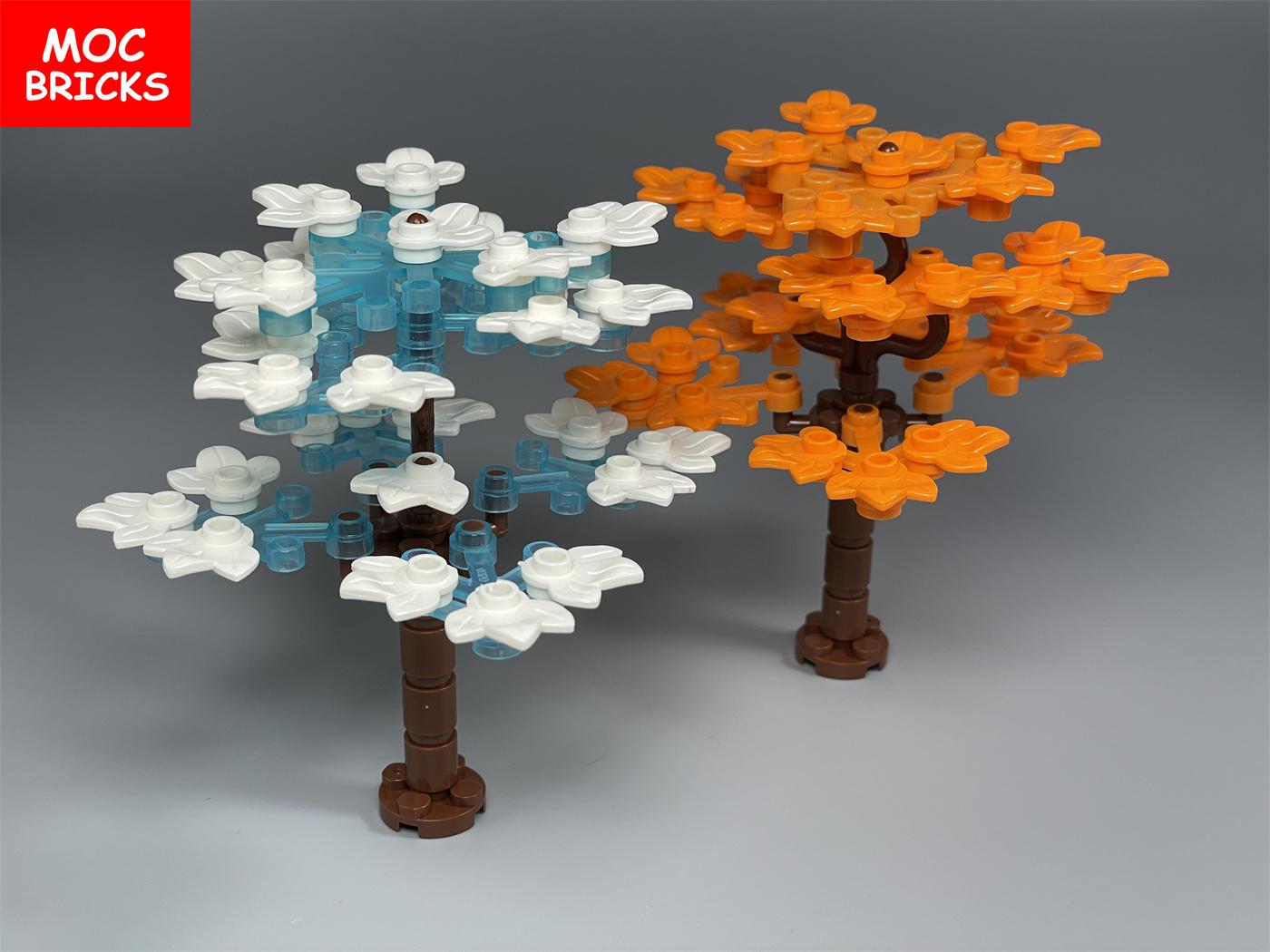 MOC Blokken Esdoornblad Plant Bos Meer Bosboom Rivieren Natuurlijk Landschap Vier Seizoenen Stad Huis Decoraties Bouwstenen Speelgoed