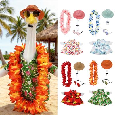 Porch Goose Outfit Set 23 Inch Large Goose Holiday Decoration Set 4 Pieces Includes Shirt Hat Sunglasses and Lei