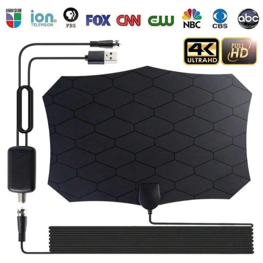 4K High Gain HD TV Antenna - DTV Box EU Plug Booster Active Indoor Aerial HD Flat Design with Signal Amplifier