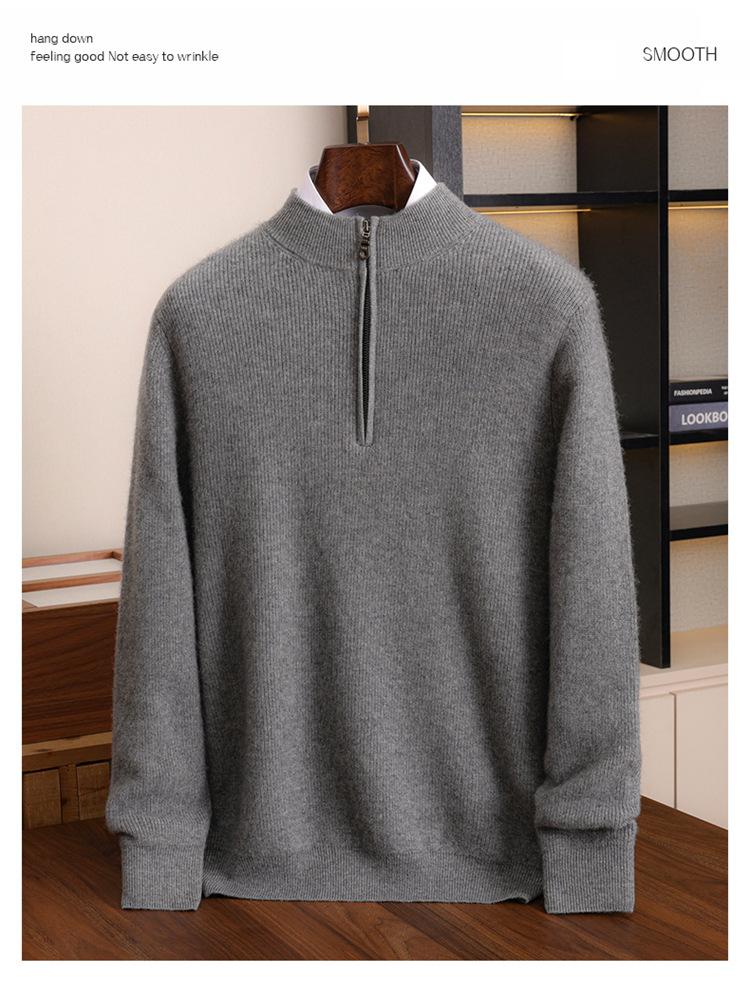 2024 Autumn/Winter Thickened Cashmere Sweater, Men'S Cashmere Half High Neck Zipper Sweater, Middle-Aged And Young Business Casual Plus Size