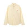 AMI Classico Primavera e Autunno Camicia Casual in Cotone Tinta Unita a Maniche Lunghe con Ricamo Cuore Rosso sul Petto